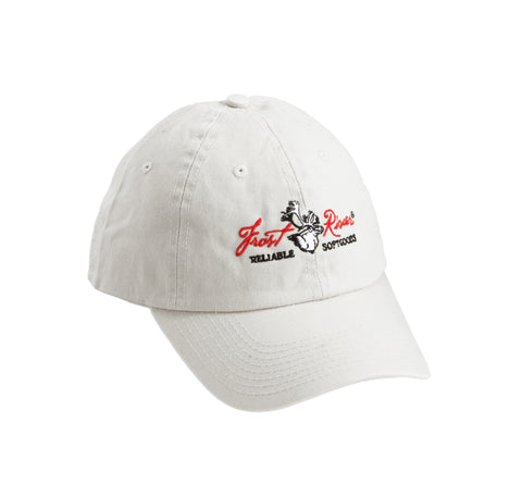 Cream color version of our logo cap.