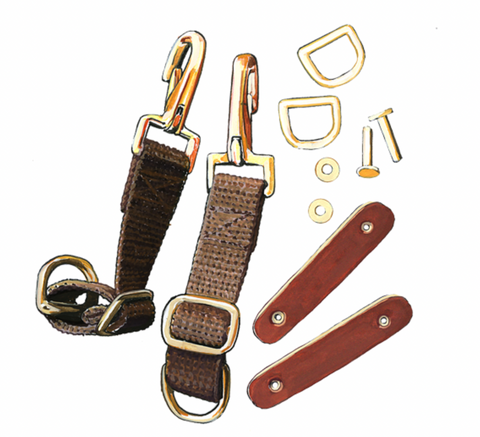 Made with our solid brass, premium leather, and durable webbed cotton straps.