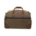 Luggage bag made with durable waxed canvas, and premium leather.