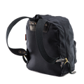 Black version of  this backpack showing the strong and durable cotton webbed shoulder straps.