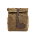 Classic lunch bag made from durable water resistant waxed canvas, premium leather, and solid brass.