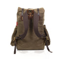 Back view of rolldown backpack made with high quality durable materials and adjustable cotton webbed shoulder straps.