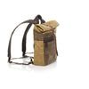 Side view of backpack side slip pockets front zippered pocket waxed canvas water resistant Frost River.