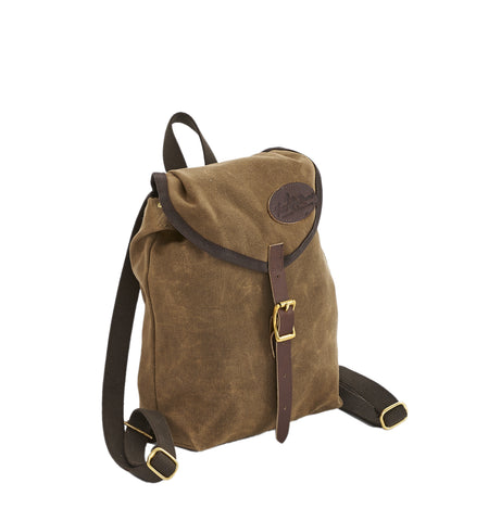 The Mini Knap Sack is made from durable waxed canvas, premium leather, and high quality brass.