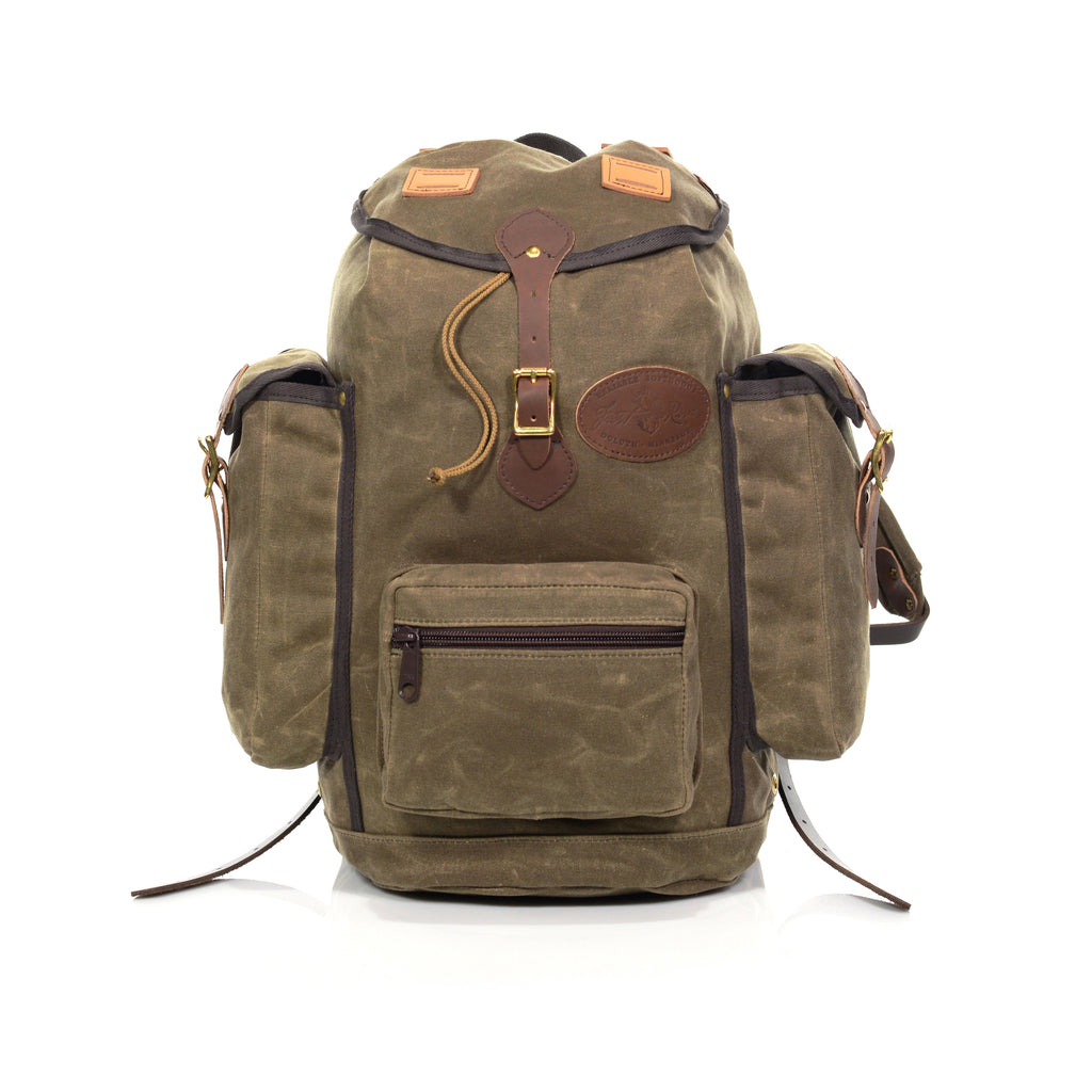 The Summit Expedition Backpack is made from waxed canvas, premium leather, and high-quality brass.