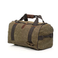 Large duffle bag with cotton webbed grab handles.