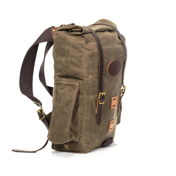 Side view of medium size backpack  with a large storage capacity made in the USA.