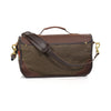 Leather shoulder strap comes with a leather shoulder pad and top of lid has a comfortable grab handle.