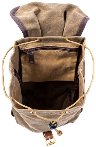 This small pack offers a large opening to the main compartment with an internal hanging zipper pocket for smaller items.  Made by Frost River Trading Co.