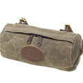 This tubed shaped handle bar bag is crafted out our high quality waxed canvas, premium leather, durable solid brass, and heavy duty zippers. Two zippers open and close this bag.