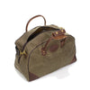 Large weekend travel bag with durable coil zipper and premium leather grab handle made by Frost River.