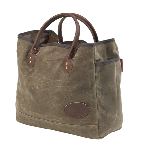 The tote has premium rolled leather handles that are securely riveted to sewn leather  patches to ensure the strongest connection possible.