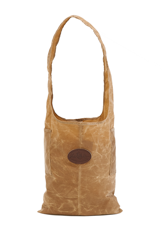 Large collapsible tote with a long shoulder strap.