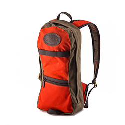 Hunter orange two tone day pack with tan outlines durable and high quality materials made by Frost River.