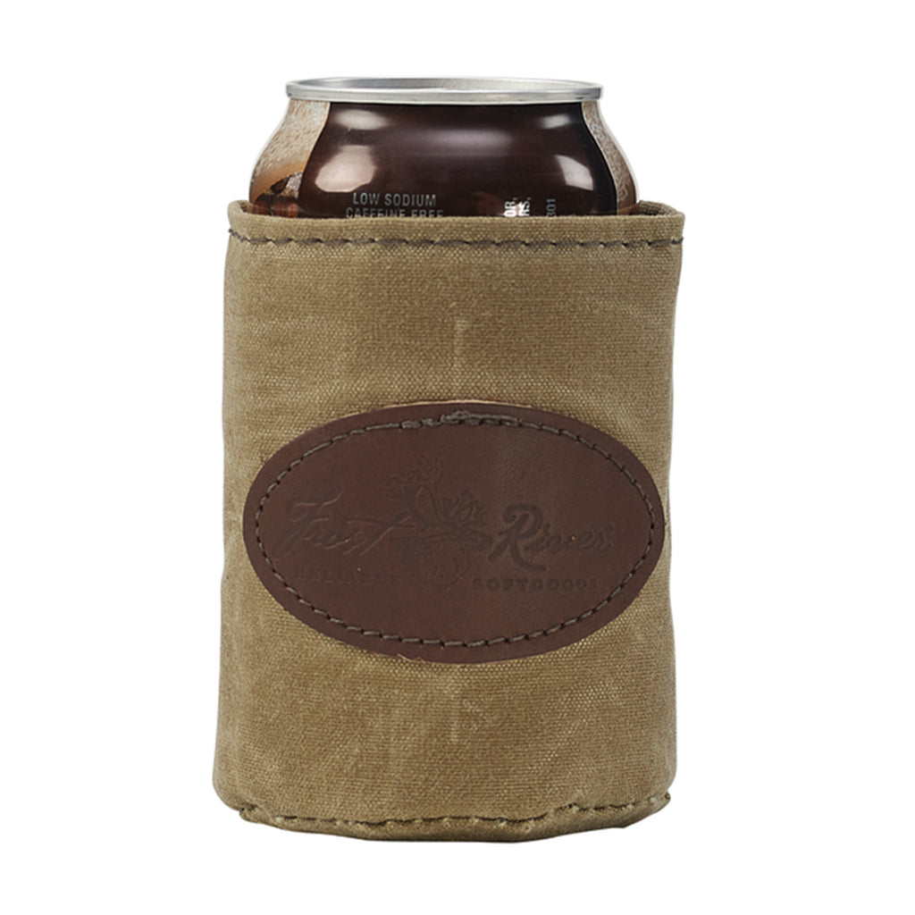 Can koozie made with durable waxed canvas.