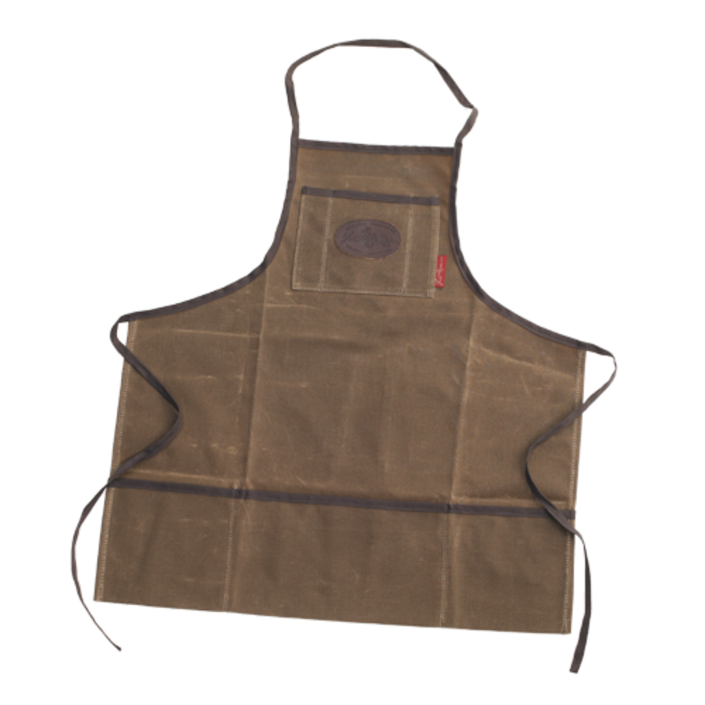 Heavy duty shop apron made with durable waxed canvas and premium cotton binding.