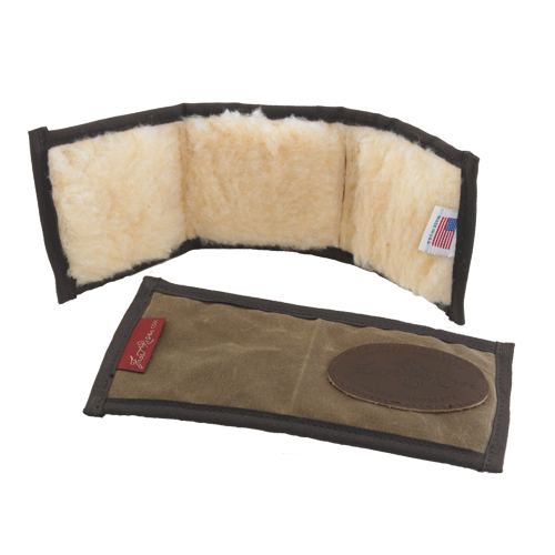 bi-fold or tri-fold wallet for flys with waxed canvas exterior and sherpa fleece interior.