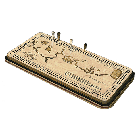 Beautiful cribbage board including a laser carved map of the Frost River.