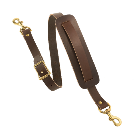 Leather shoulder straps are available in two widths and come with a leather shoulder pad.  Made from premium leather and solid brass.